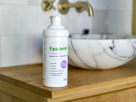 Epaderm cream next to sink