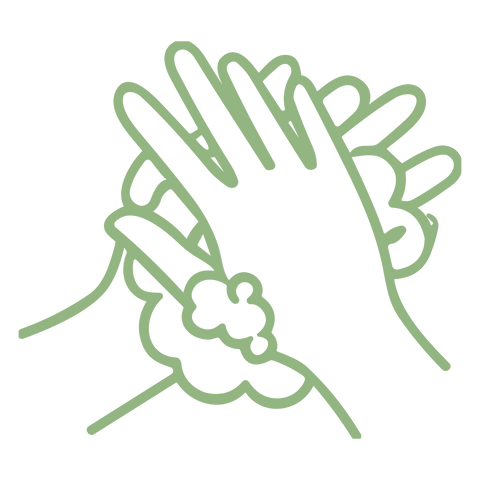 Green icon of a hand washing on a white background